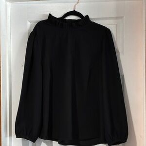 J. Crew Black Ruffle Neck Blouse